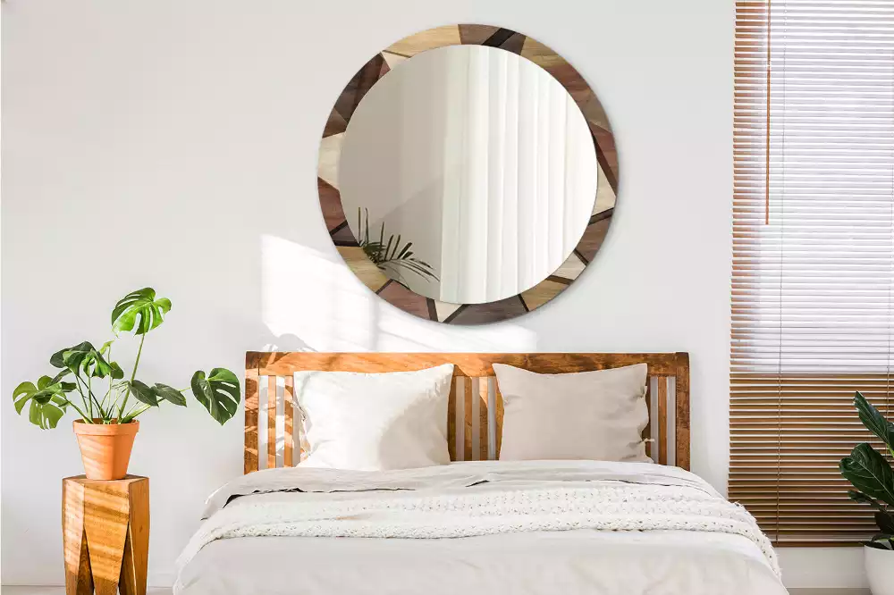 Miroir rond imprimé Bois géométrique 3D