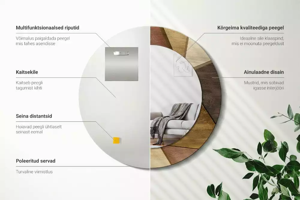 Miroir rond imprimé Bois géométrique 3D