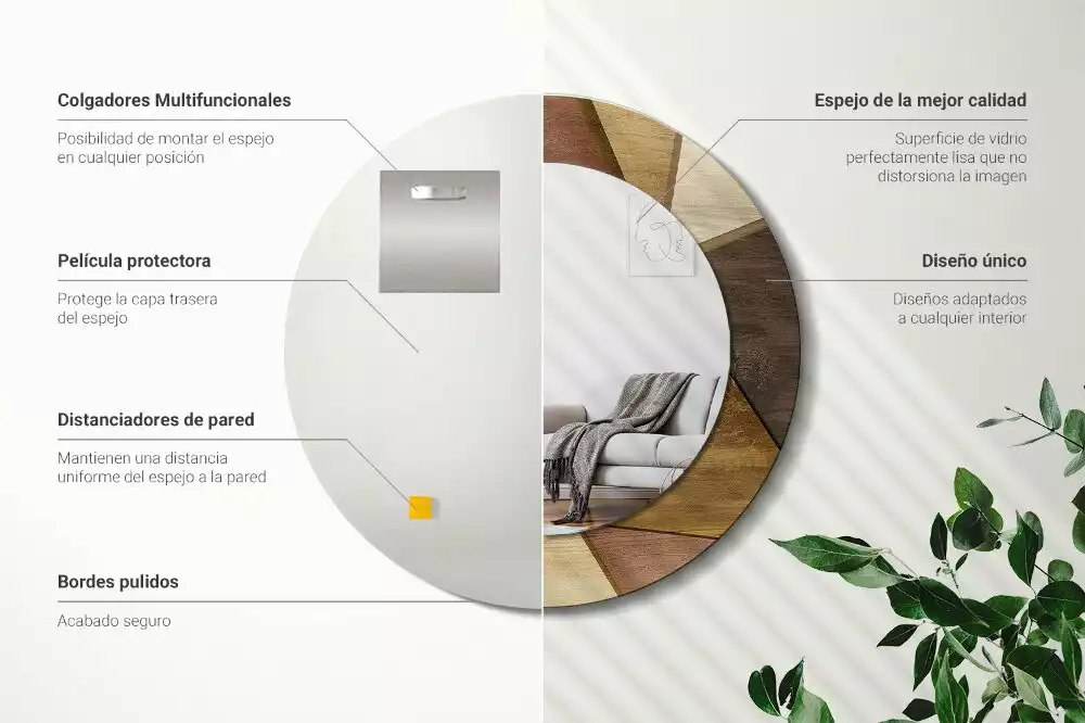 Miroir rond imprimé Bois géométrique 3D