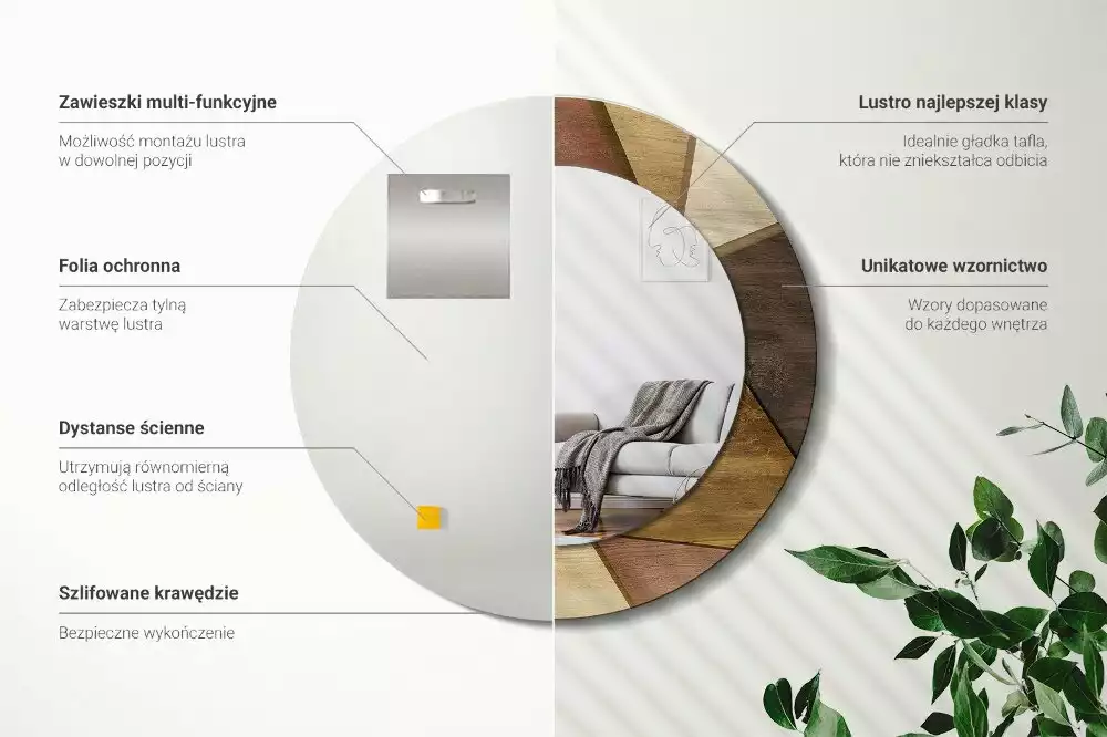 Miroir rond imprimé Bois géométrique 3D