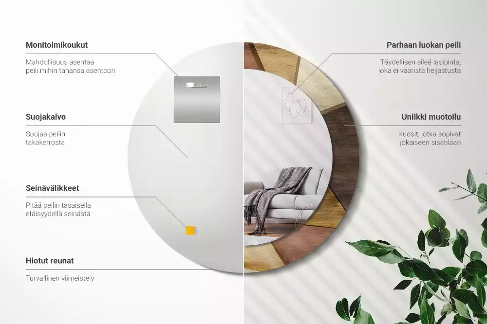 Miroir rond imprimé Bois géométrique 3D