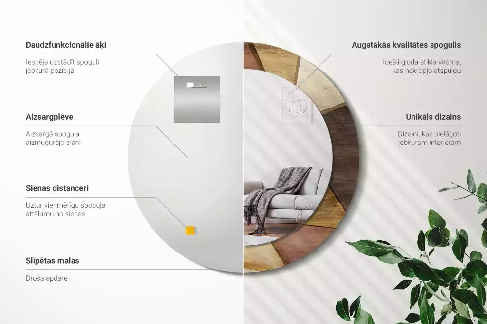 Miroir rond imprimé Bois géométrique 3D