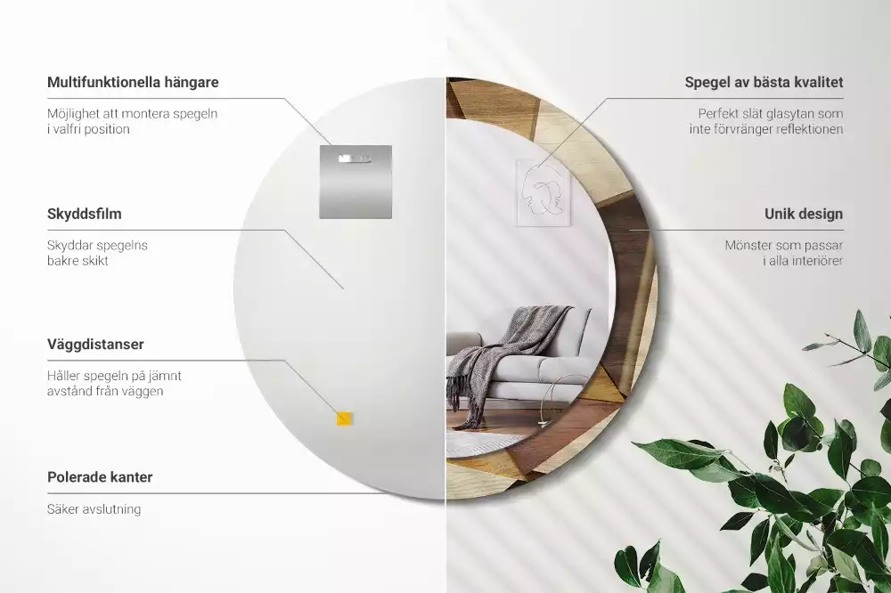 Miroir rond imprimé Bois géométrique 3D