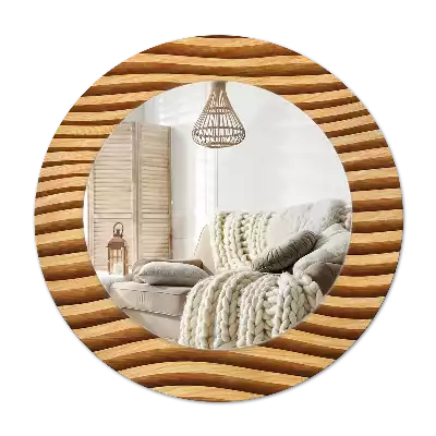 Miroir rond imprimé Vague en bois