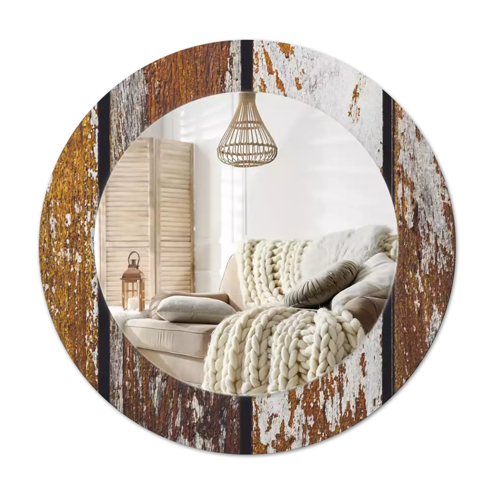 Miroir rond avec décoration Bois foncé vintage