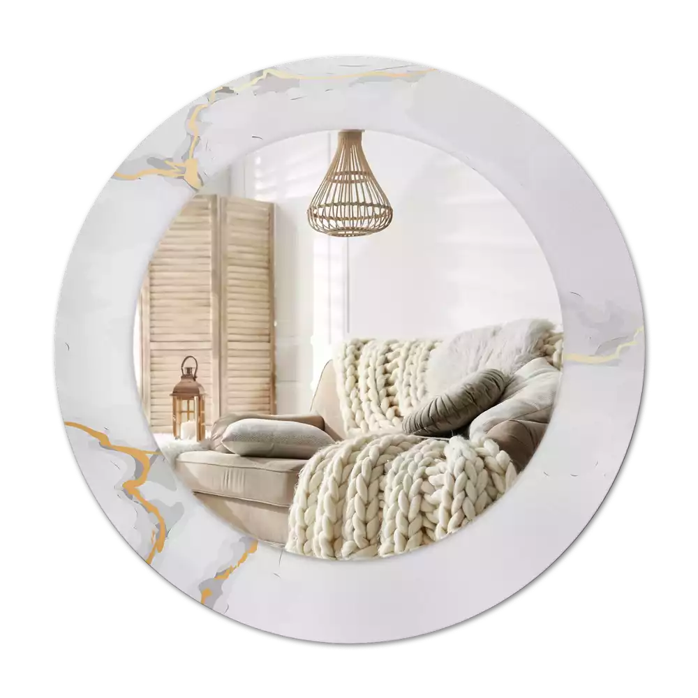 Miroir rond cadre avec impression Petit marbre blanc
