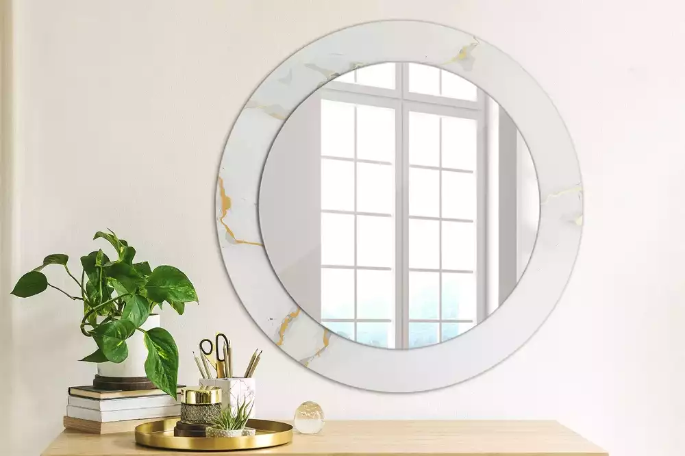 Miroir rond cadre avec impression Petit marbre blanc