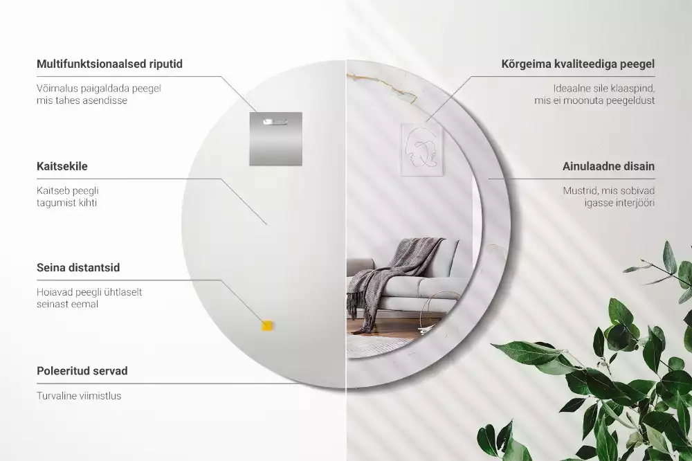 Miroir rond cadre avec impression Petit marbre blanc