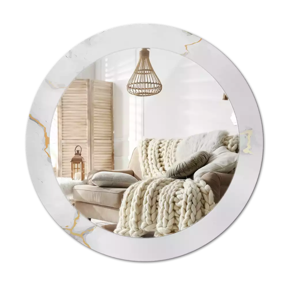 Miroir rond cadre avec impression Petit marbre blanc