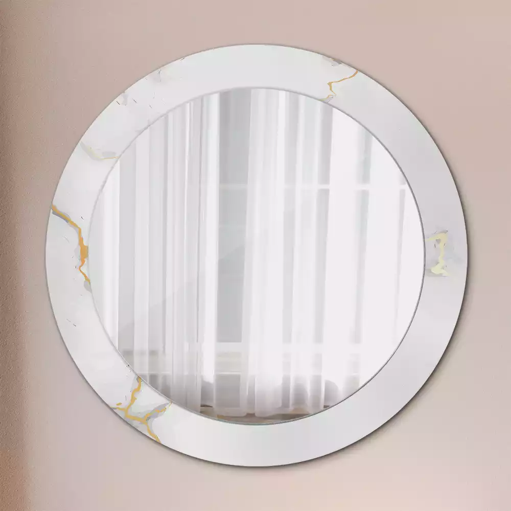 Miroir rond cadre avec impression Petit marbre blanc