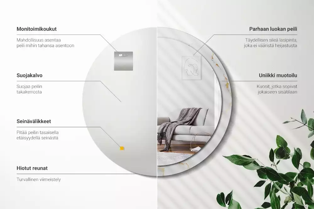 Miroir rond cadre avec impression Petit marbre blanc