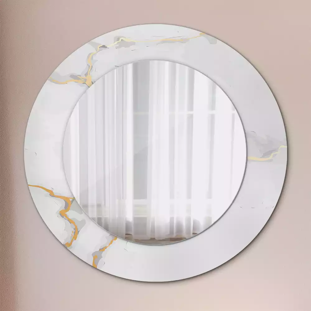 Miroir rond cadre avec impression Petit marbre blanc