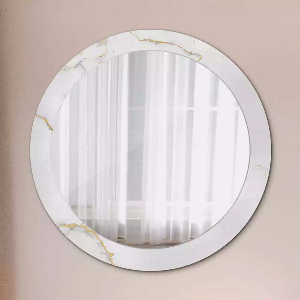 Miroir rond cadre avec impression Petit marbre blanc