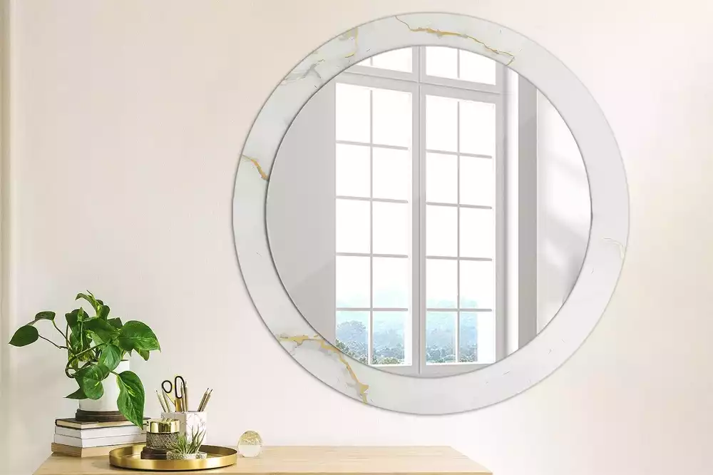 Miroir rond cadre avec impression Petit marbre blanc