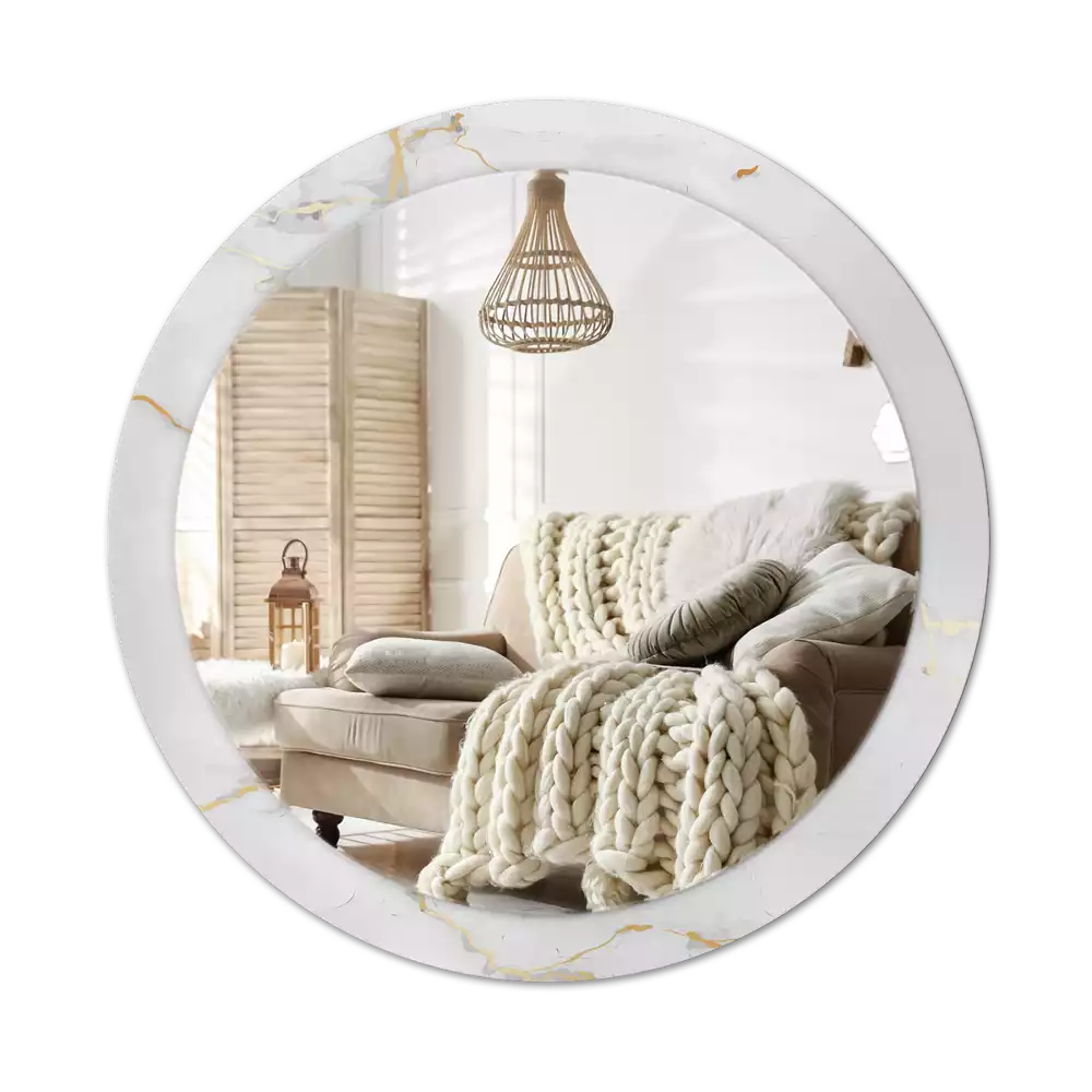 Miroir rond cadre avec impression Petit marbre blanc