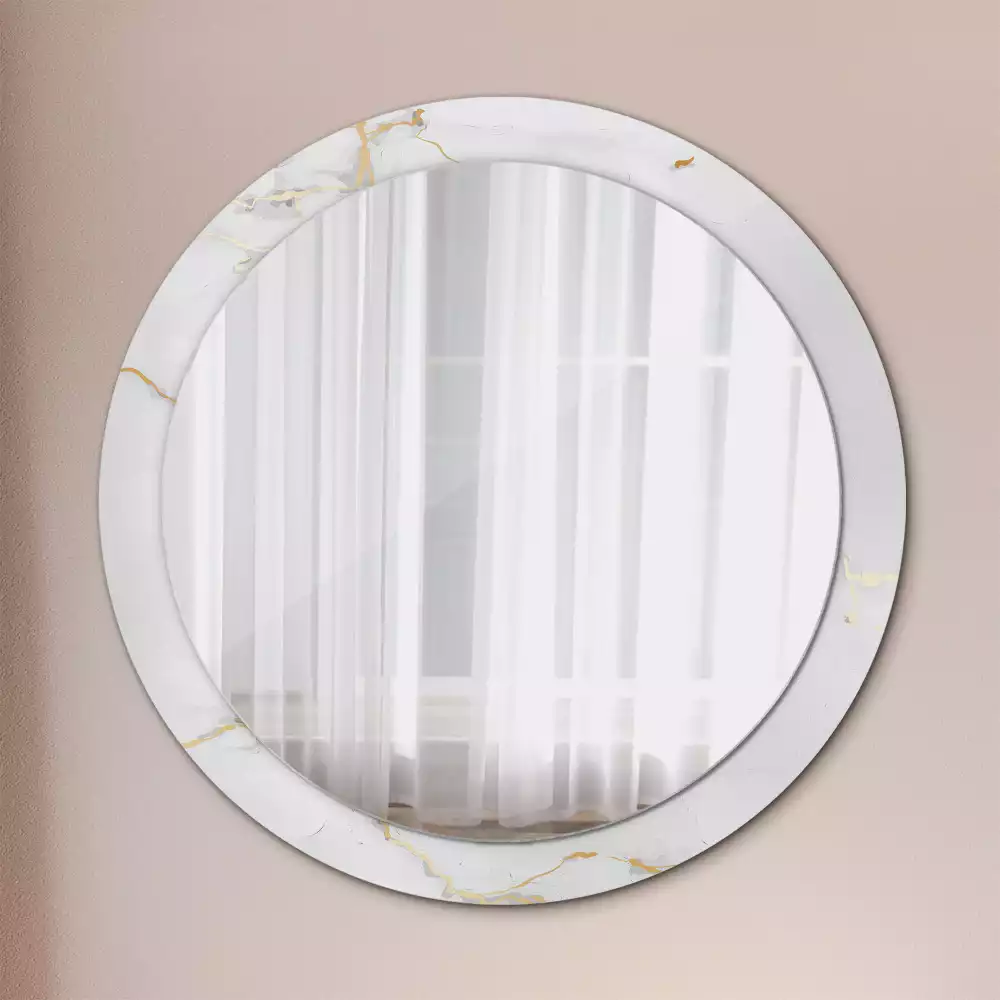 Miroir rond cadre avec impression Petit marbre blanc