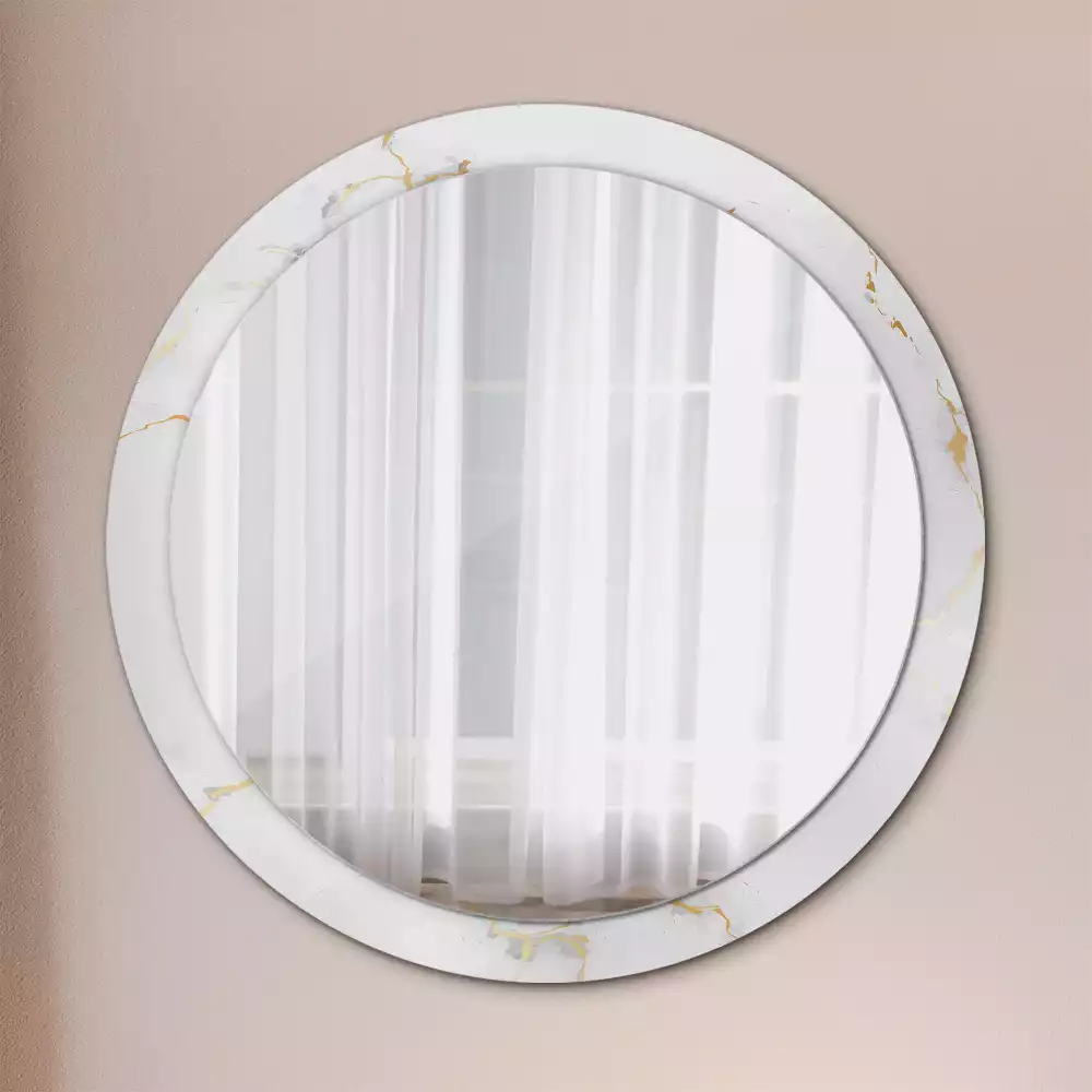Miroir rond cadre avec impression Petit marbre blanc