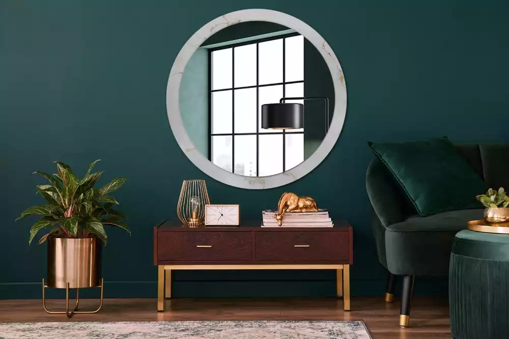 Miroir rond cadre avec impression Petit marbre blanc