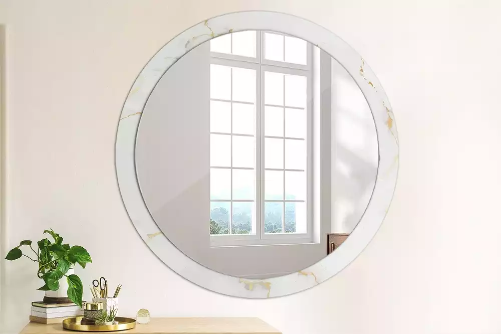 Miroir rond cadre avec impression Petit marbre blanc