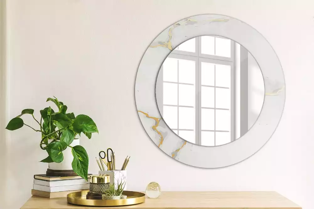 Miroir rond cadre avec impression Petit marbre blanc