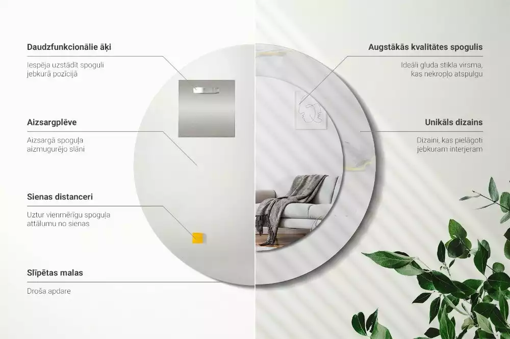 Miroir rond cadre avec impression Petit marbre blanc