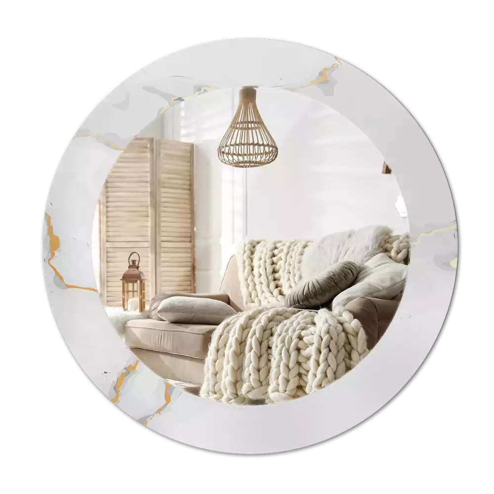 Miroir rond cadre avec impression Petit marbre blanc