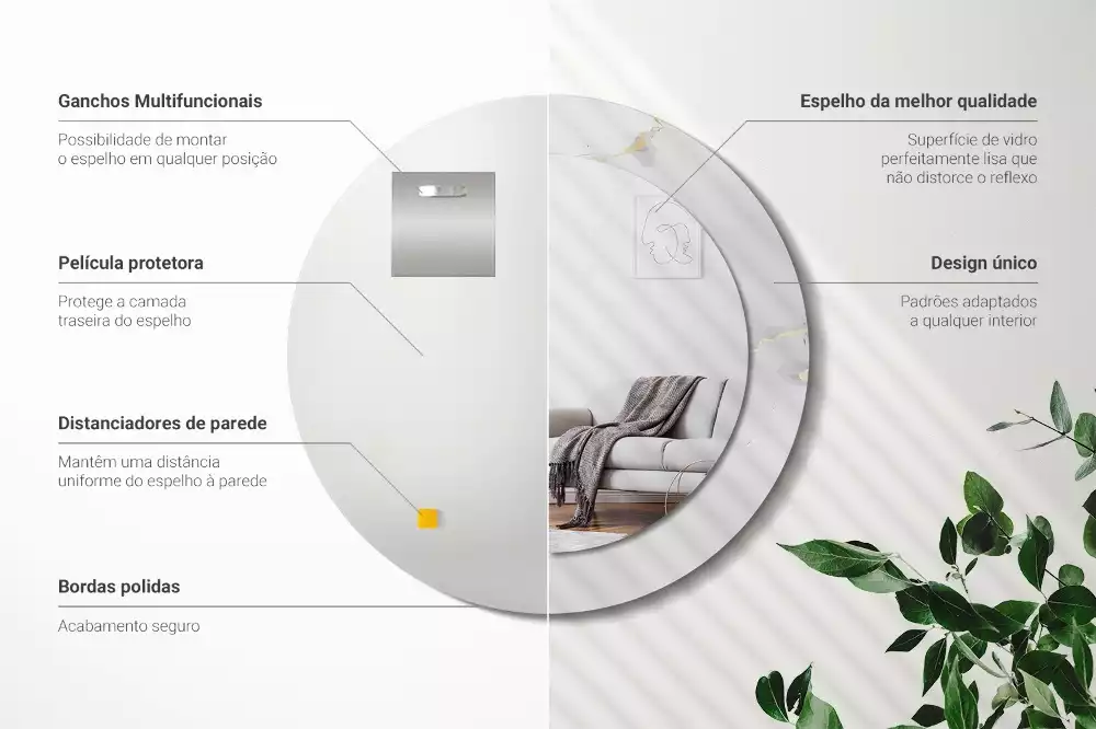 Miroir rond cadre avec impression Petit marbre blanc