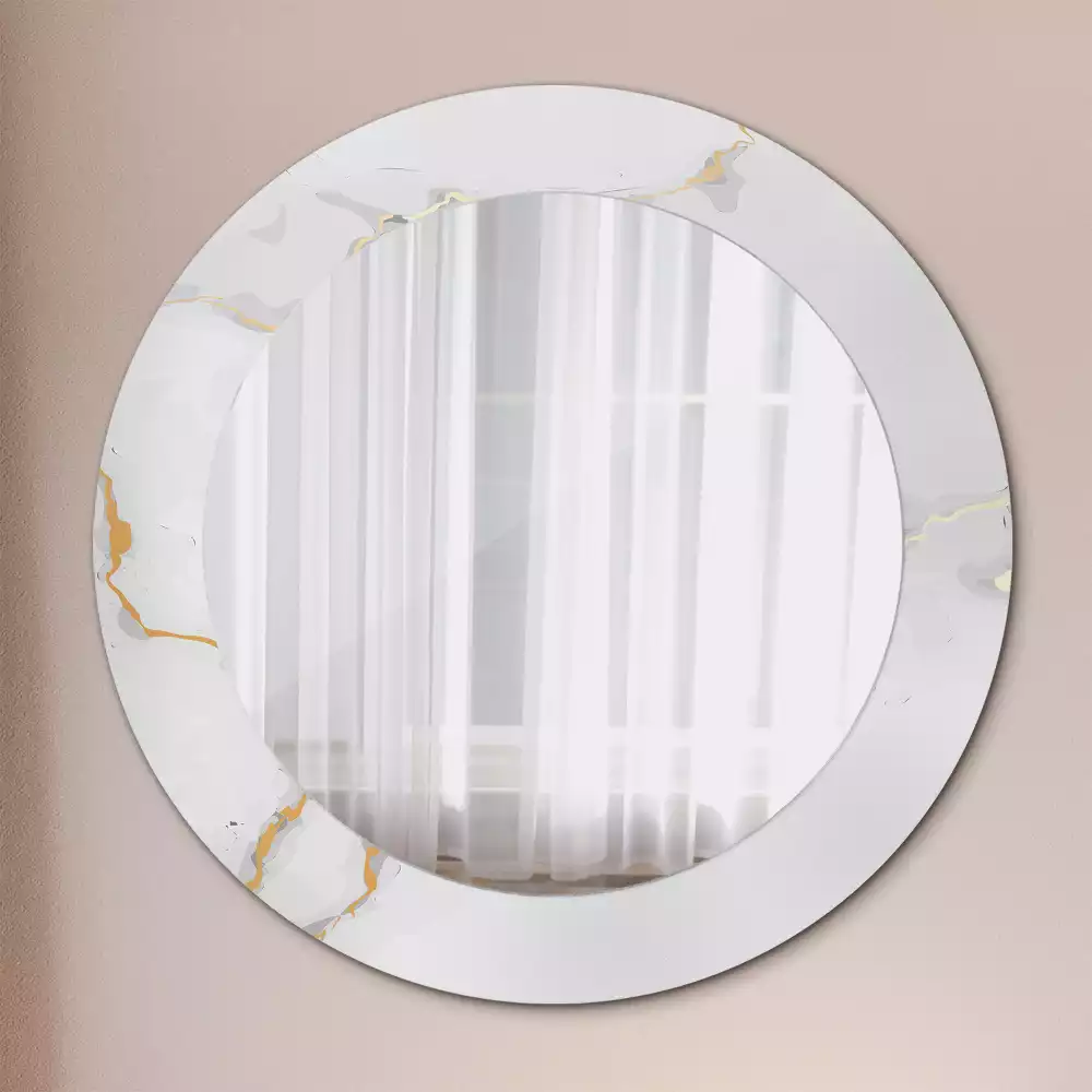 Miroir rond cadre avec impression Petit marbre blanc