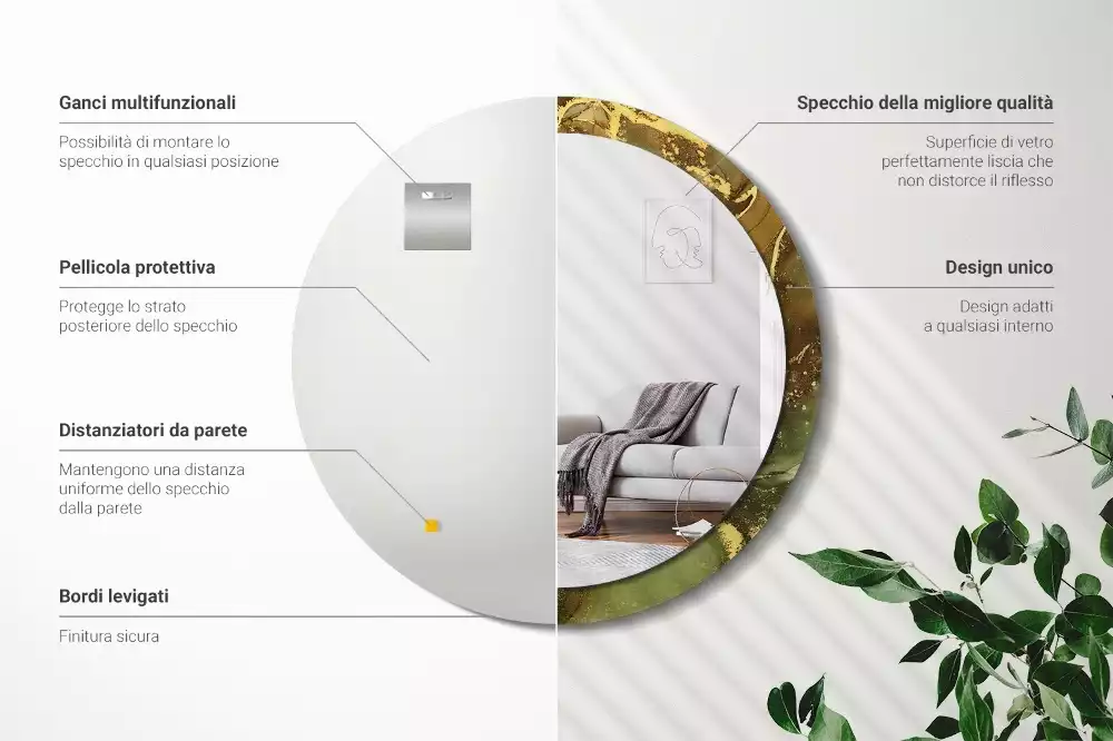 Miroir rond avec décoration Tourbillons métalliques