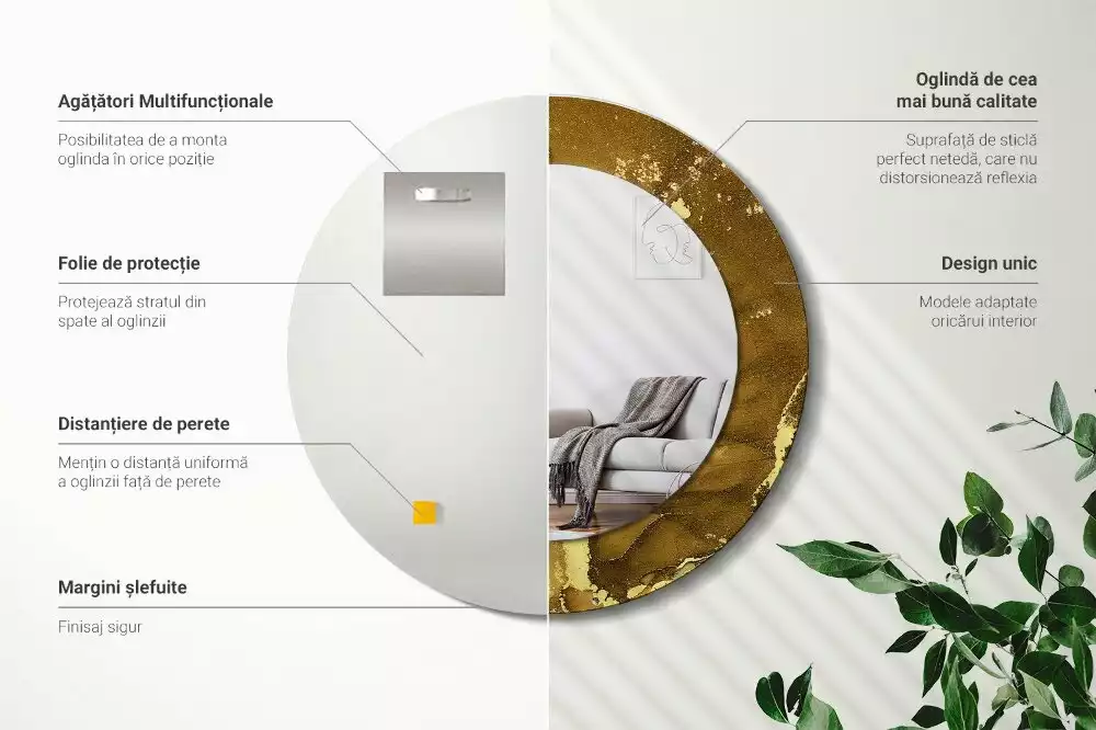 Miroir rond avec décoration Tourbillons métalliques