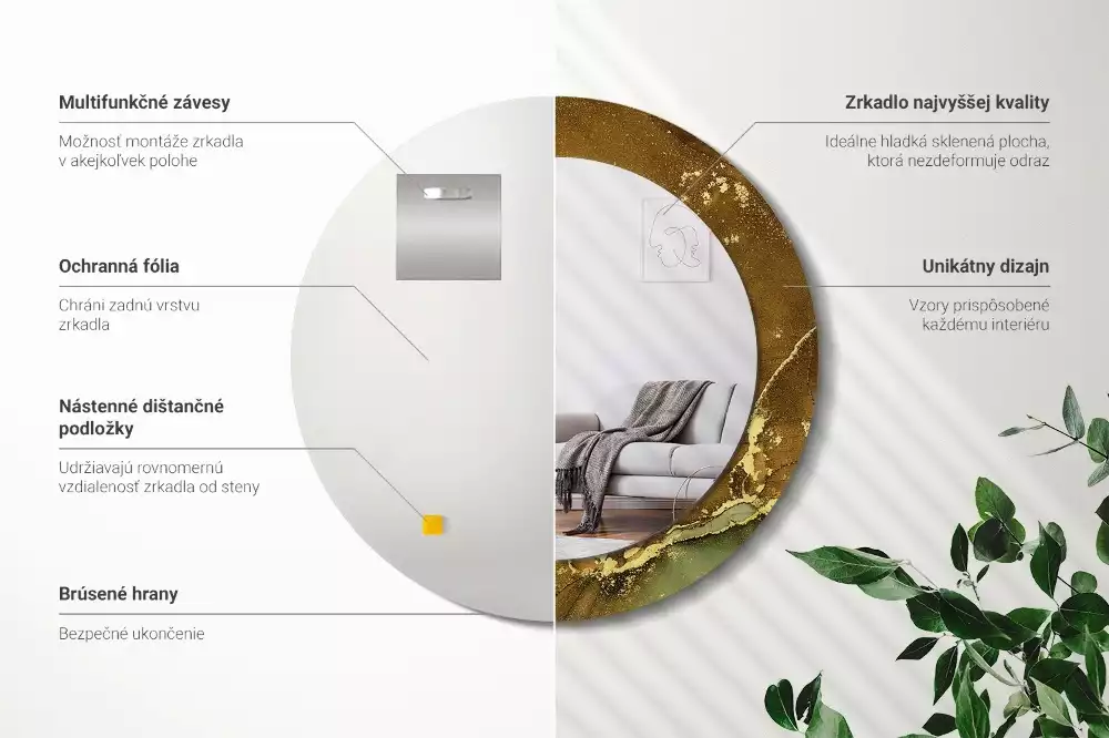 Miroir rond avec décoration Tourbillons métalliques