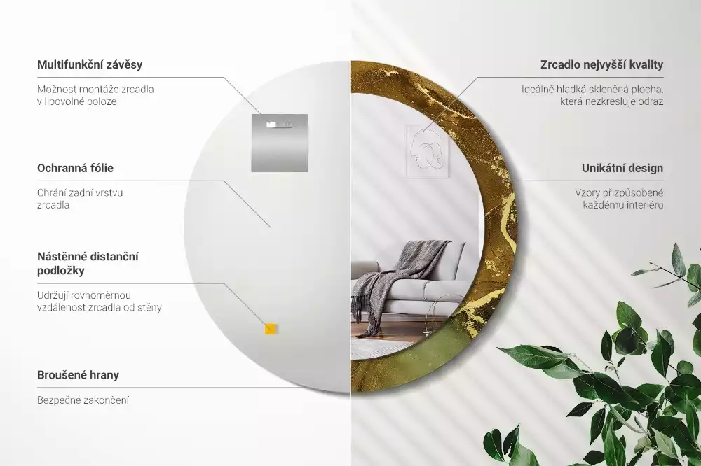 Miroir rond avec décoration Tourbillons métalliques