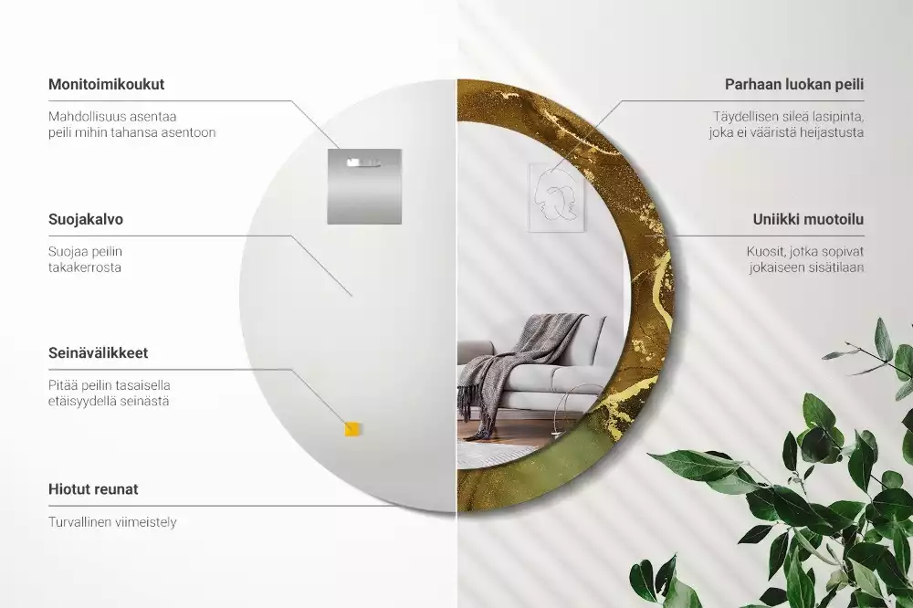 Miroir rond avec décoration Tourbillons métalliques