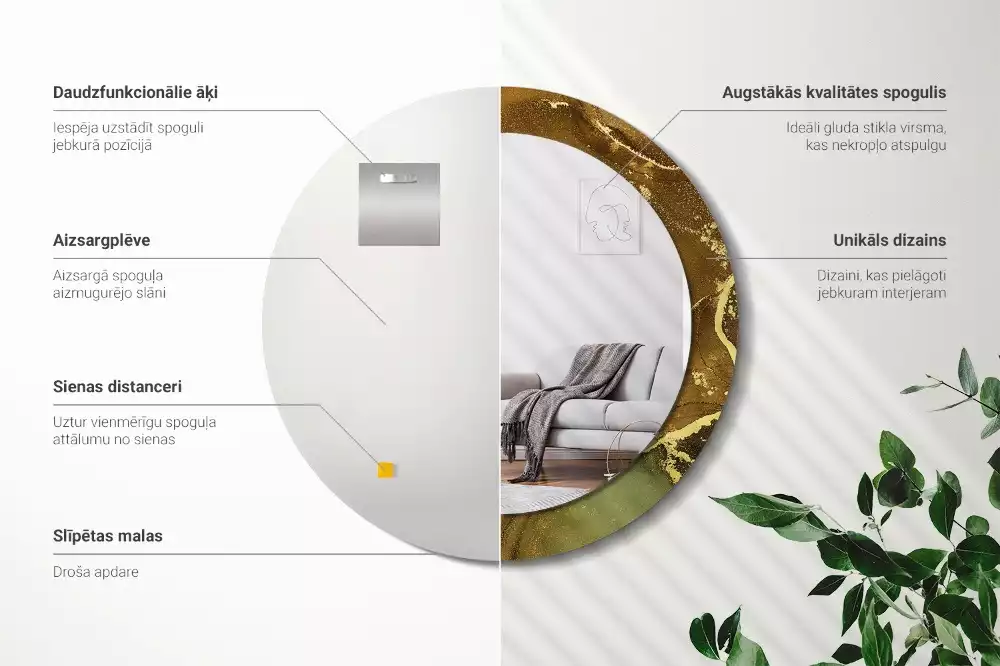 Miroir rond avec décoration Tourbillons métalliques