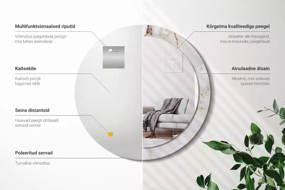 Miroir rond imprimé Marbre brillant