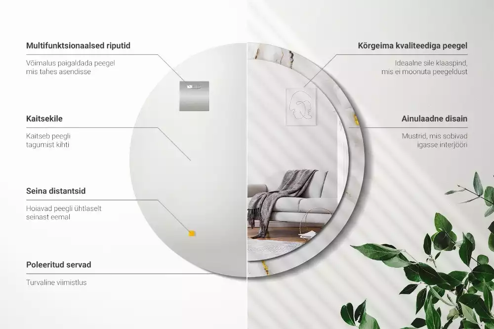 Miroir rond imprimé Marbre brillant