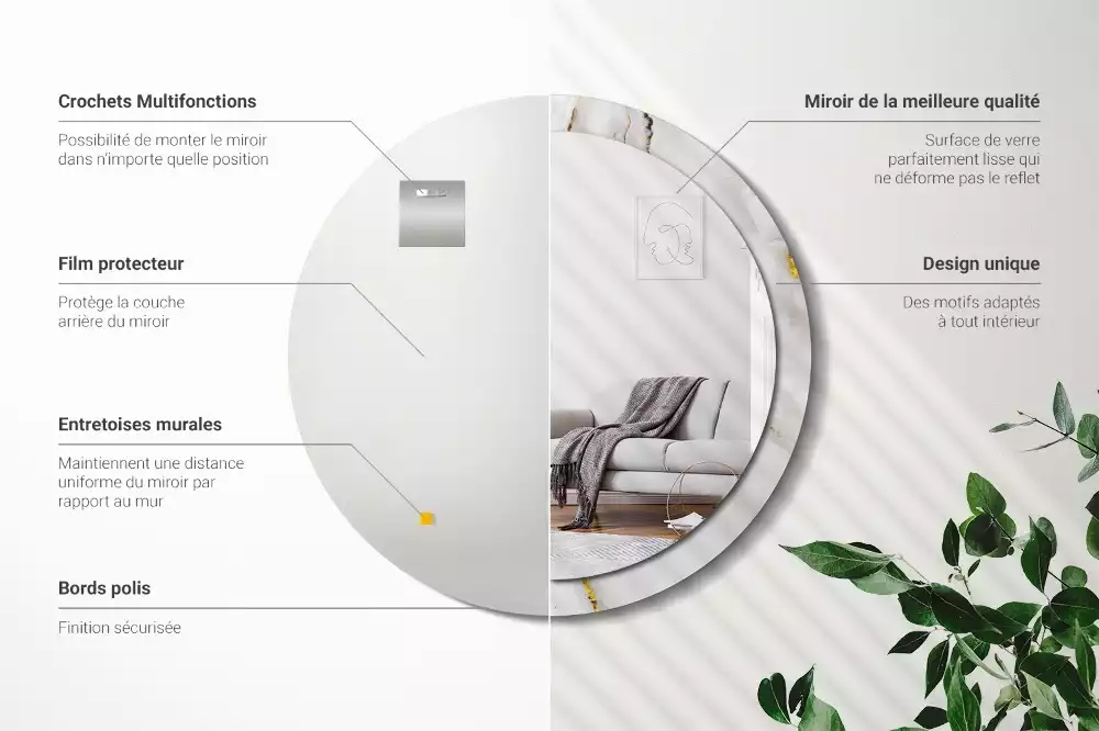 Miroir rond imprimé Marbre brillant