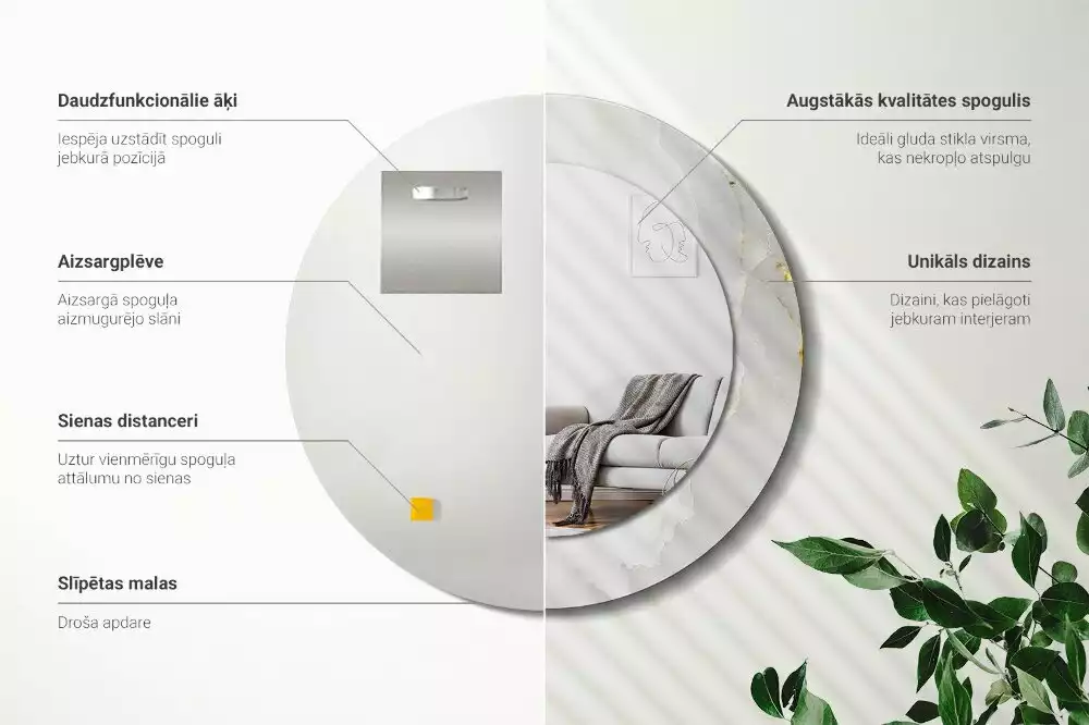 Miroir rond imprimé Marbre brillant