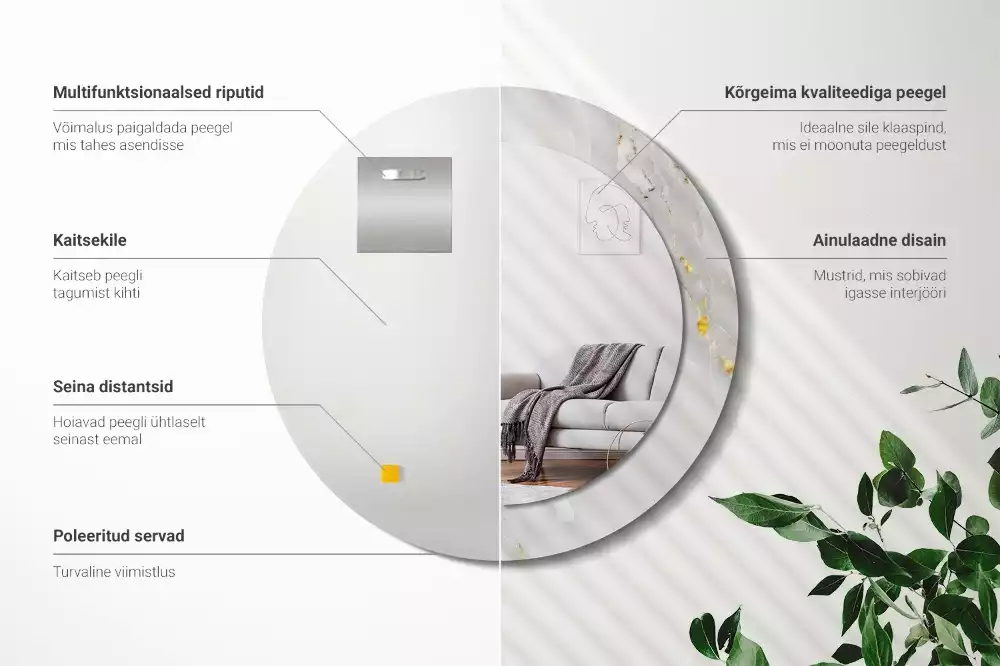 Miroir rond imprimé Marbre brillant