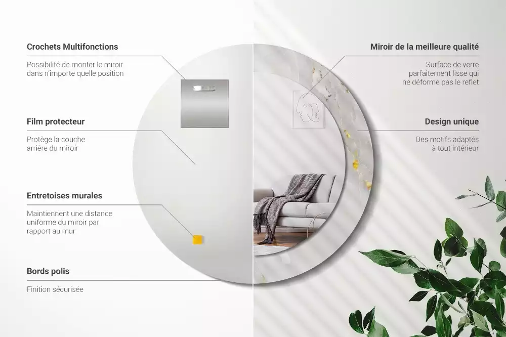 Miroir rond imprimé Marbre brillant