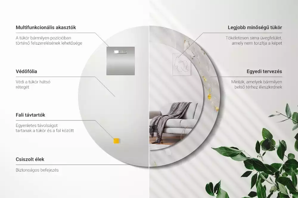 Miroir rond imprimé Marbre brillant