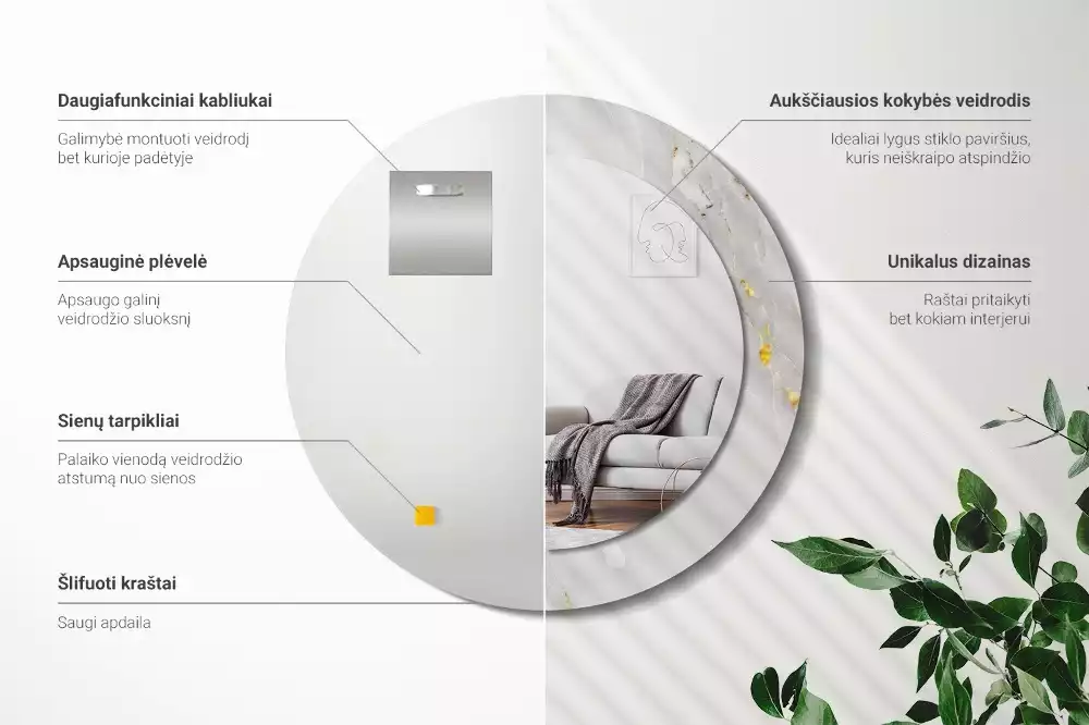 Miroir rond imprimé Marbre brillant