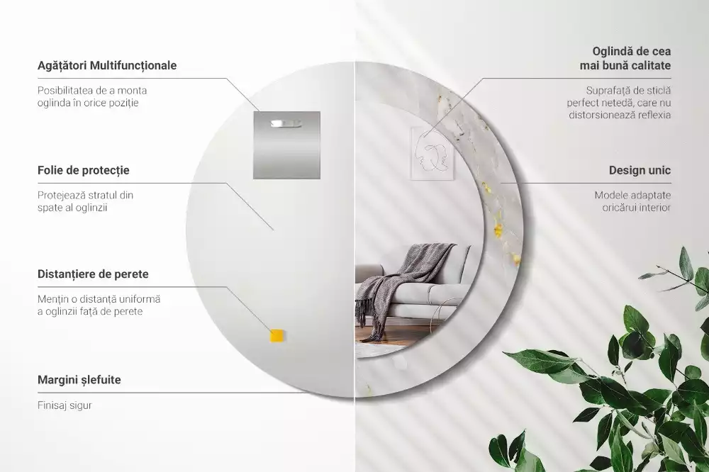 Miroir rond imprimé Marbre brillant