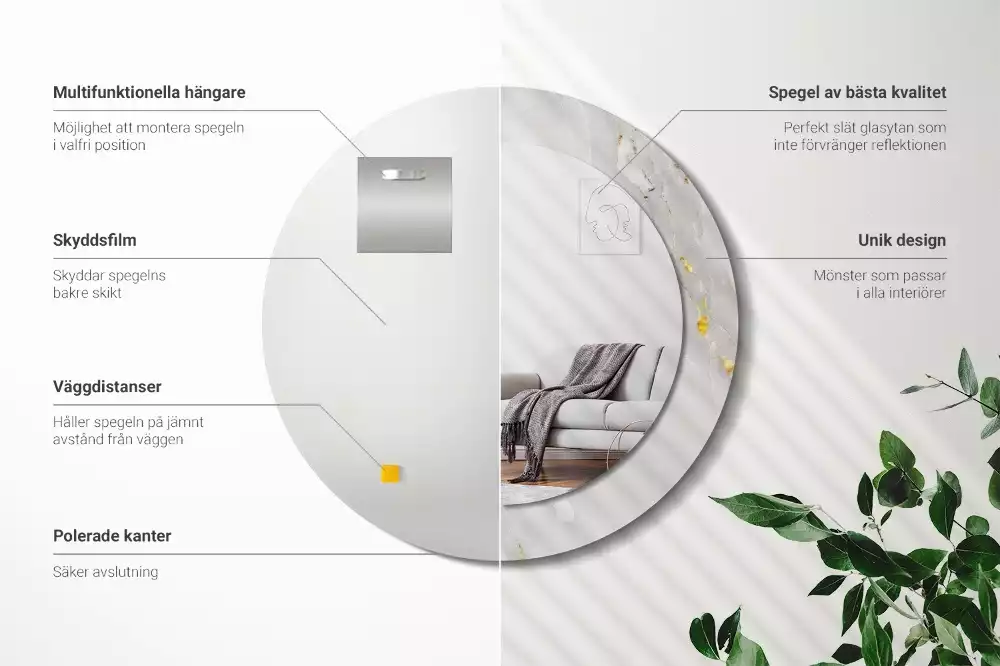 Miroir rond imprimé Marbre brillant