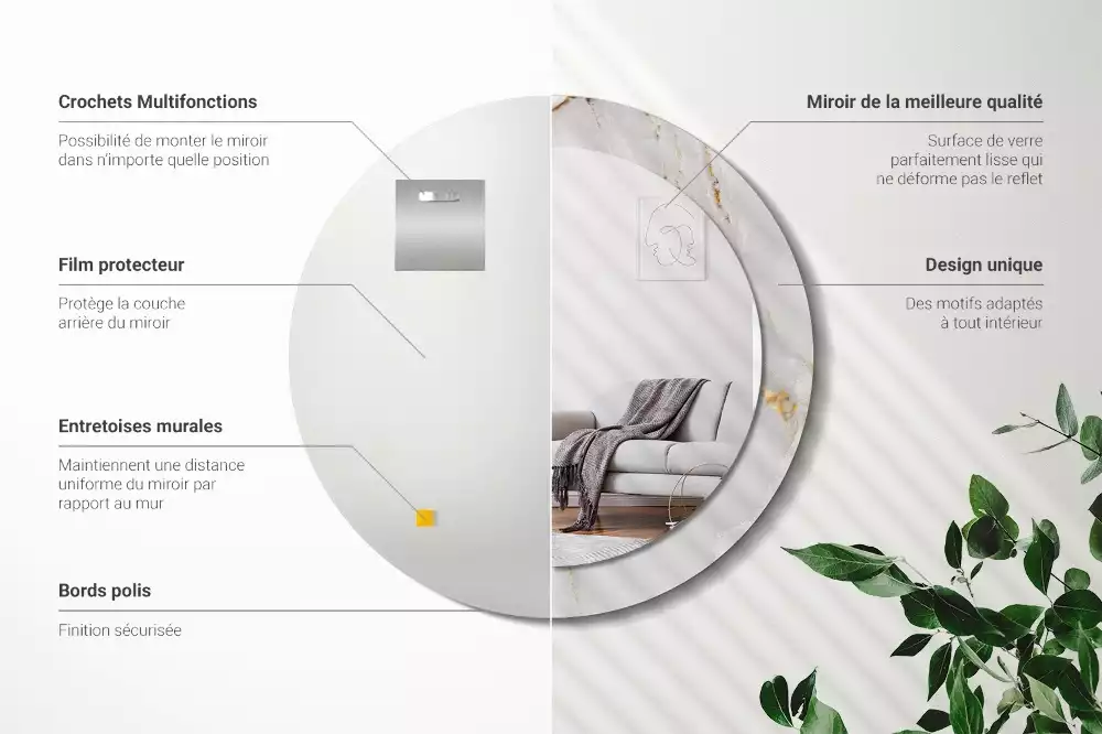 Miroir rond imprimé Marbre brillant