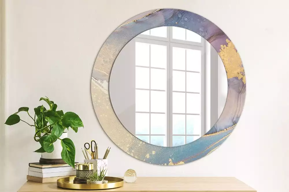 Miroir rond avec décoration Pierre marbrée