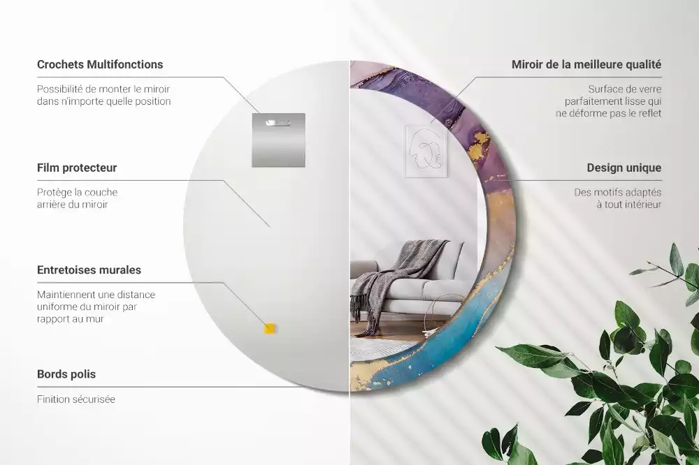 Miroir rond avec décoration Pierre marbrée