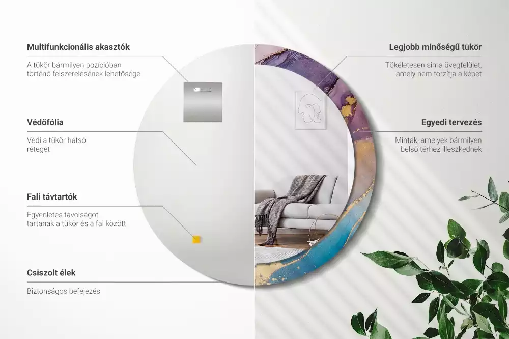 Miroir rond avec décoration Pierre marbrée