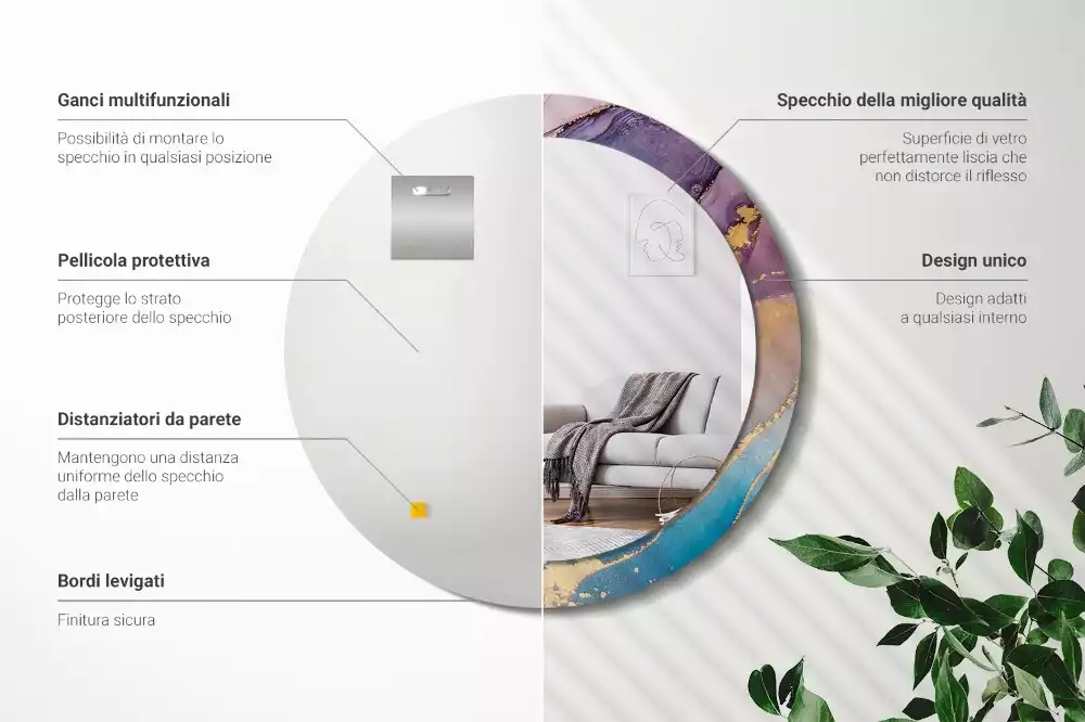 Miroir rond avec décoration Pierre marbrée