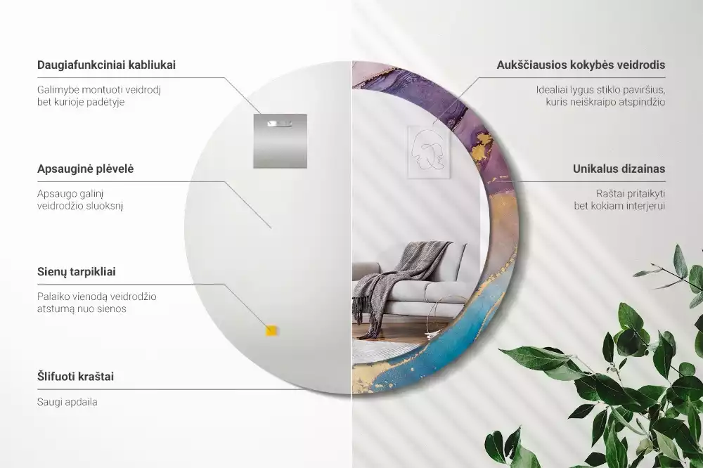 Miroir rond avec décoration Pierre marbrée